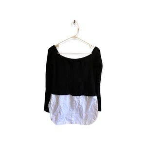 Lush half black sweater w/ half white blouse - S